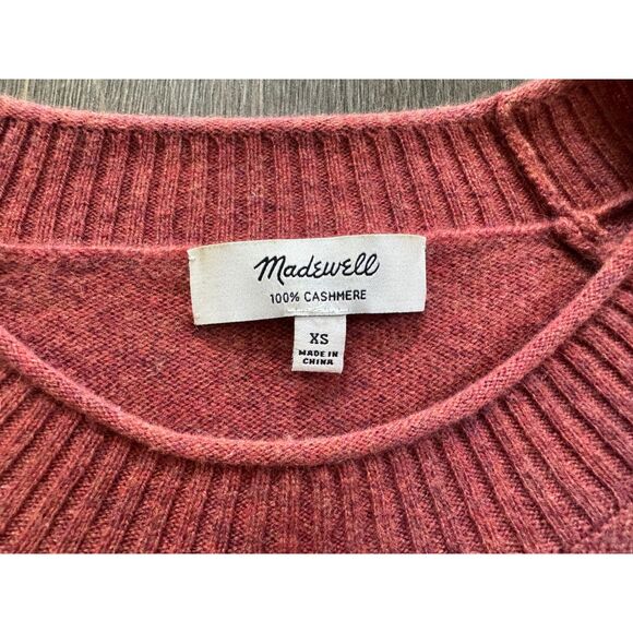 NEW Madewell 100% Cashmere Red Pink Crewneck Long Sleeve Sweater Top Blouse XS - Picture 2 of 4